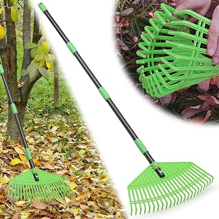 Garden Leaf Rake, 16.5” Wide Plastic Leaf Rake for Lawn with 30” Long Handle,Heavy Duty Plastic Yard Raking Tools for Lawn Turf Leaves Grass Thatch Debris Pine Needle Cleanup, Lightweight for Kids