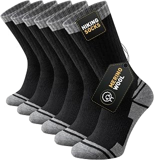Trekking Socks Merino Wool Men Women Hiking Socks Sport Thermal Winter Merino Wool Socks Anti-Blister, Padded, Breathable, 3 Pairs
