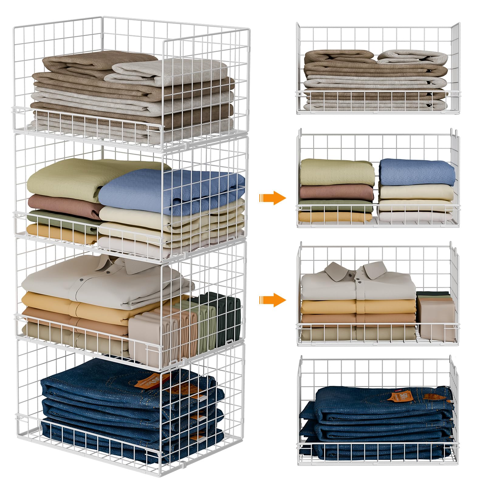 Yociyoga 4-Tier Stackable Closet Organizers and Storage Basket, Foldable Closet 