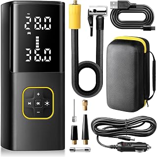 Zune Lotoo Rechargeable Tire Inflator Portable Air Compressor Cordless, 150PSI & 9000mAh Electric Bike Pump with Pressure Gauge & LED Light/12V DC Cable, Digital Airpump for Car Bicycle Motorcycle