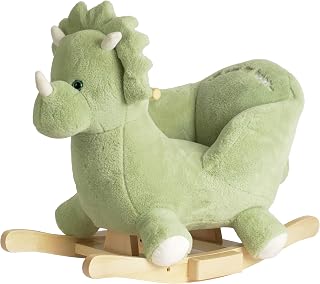 Rock My Baby Rocking Horse Green Dinosaur with Chair, Plush Stuffed Rocker for Toddlers 1-3, Baby Rocker with Sweet Music, Wooden Ride-On Toy, (Green Dinosaur)
