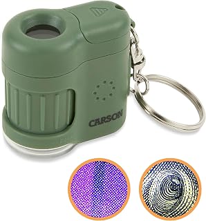 Carson MicroMini 20x LED Lighted Pocket Microscope with Built-in UV and LED Flashlight, Green (MM-280G), Large