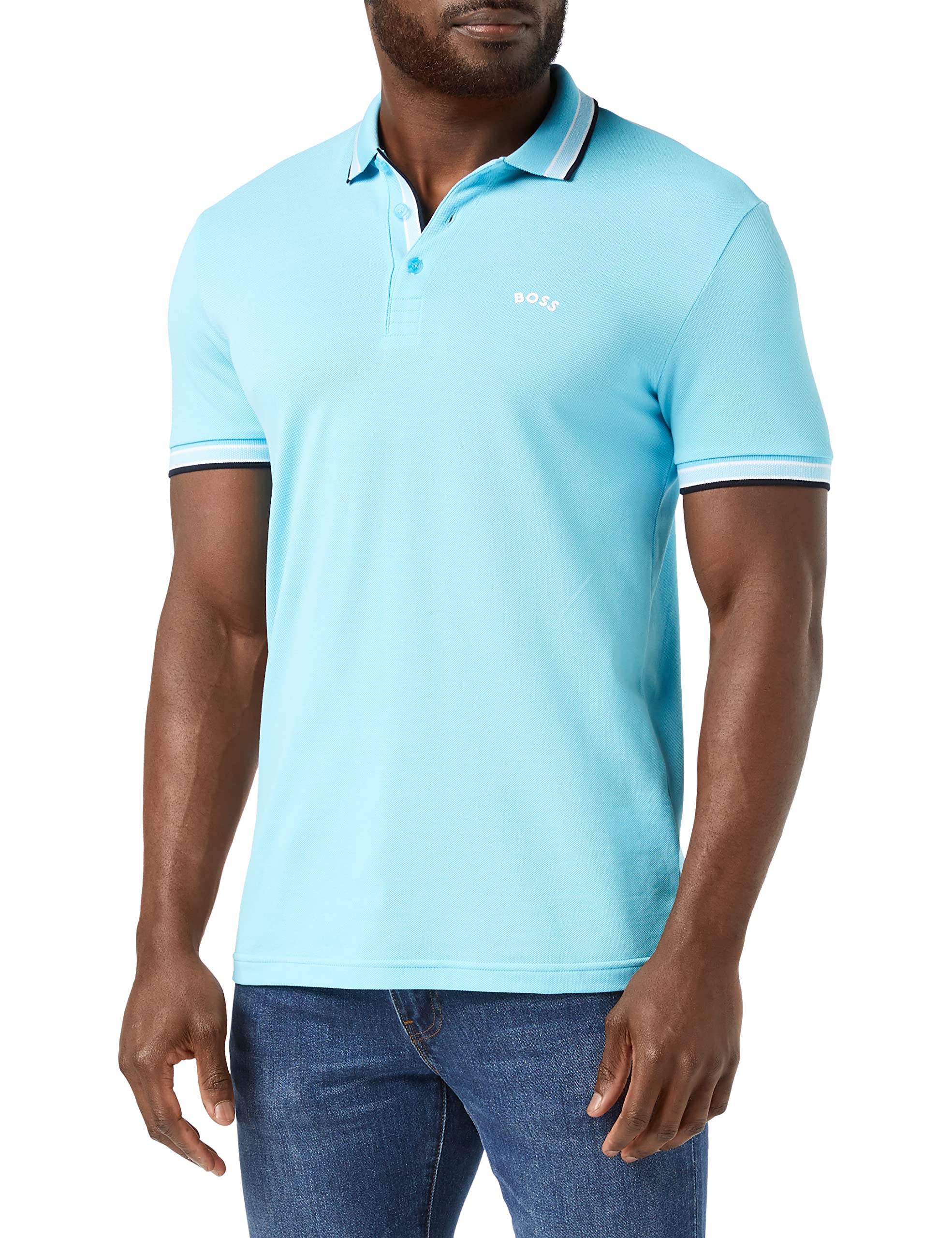 BOSS Men's Paddy Curved Polo Shirt, Light/Pastel Blue454, XS