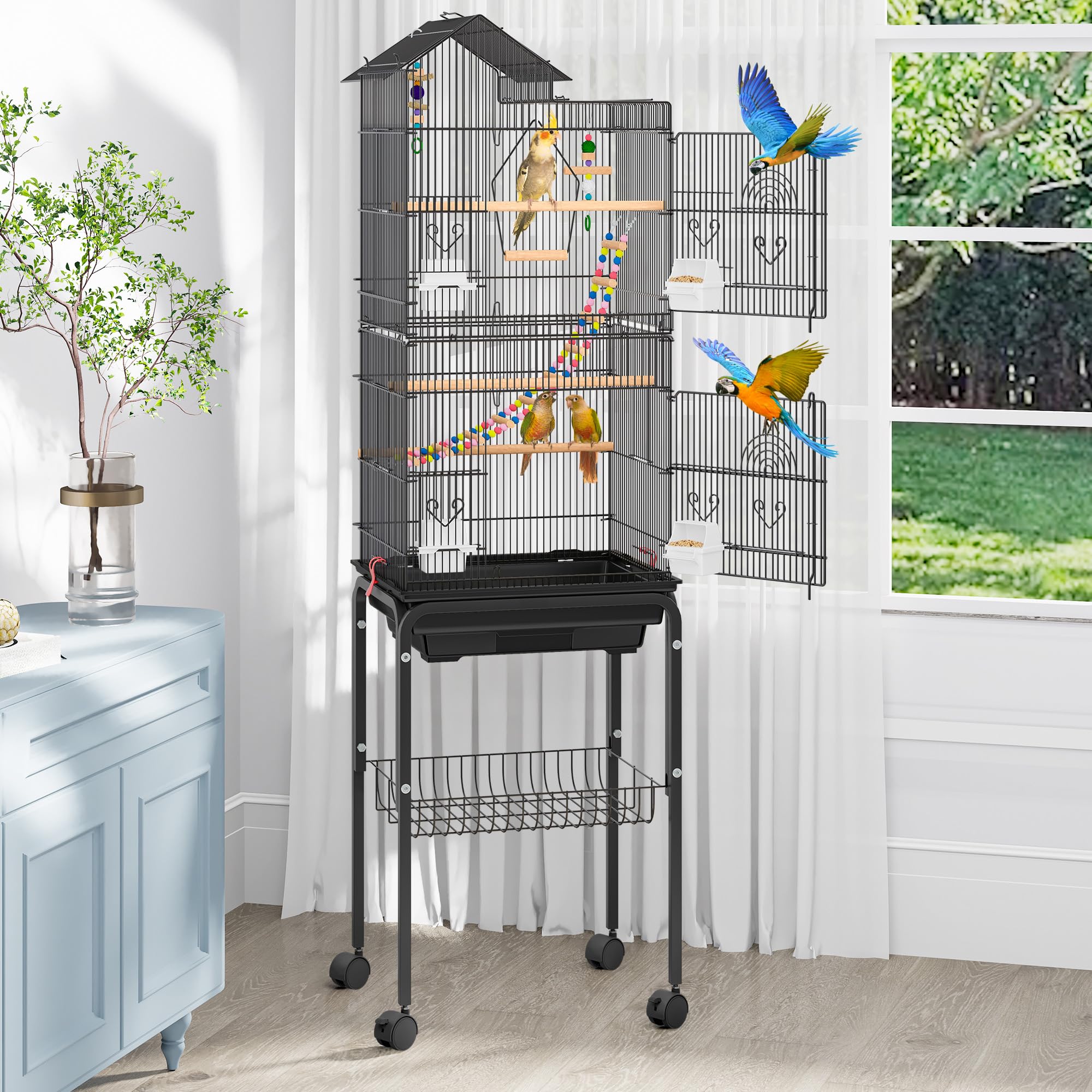 YITAHOME 62 Inch Large Bird Cage​ | Bird Cage​ with ​Rolling Stand, ​Feeding Doo