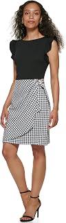 DKNY Women's Flutter Sleeve Faux Wrap Dress with Hardware