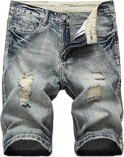 Men's Casual Ripped Denim Shorts Stylish Distressed Straight Leg Jeans Shorts