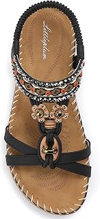 Littleplum Sandalen Damen Bohemia Sommer Bequeme Flache Sandalette Strass Perlen Freizeit Elegant Strand Schuhe
