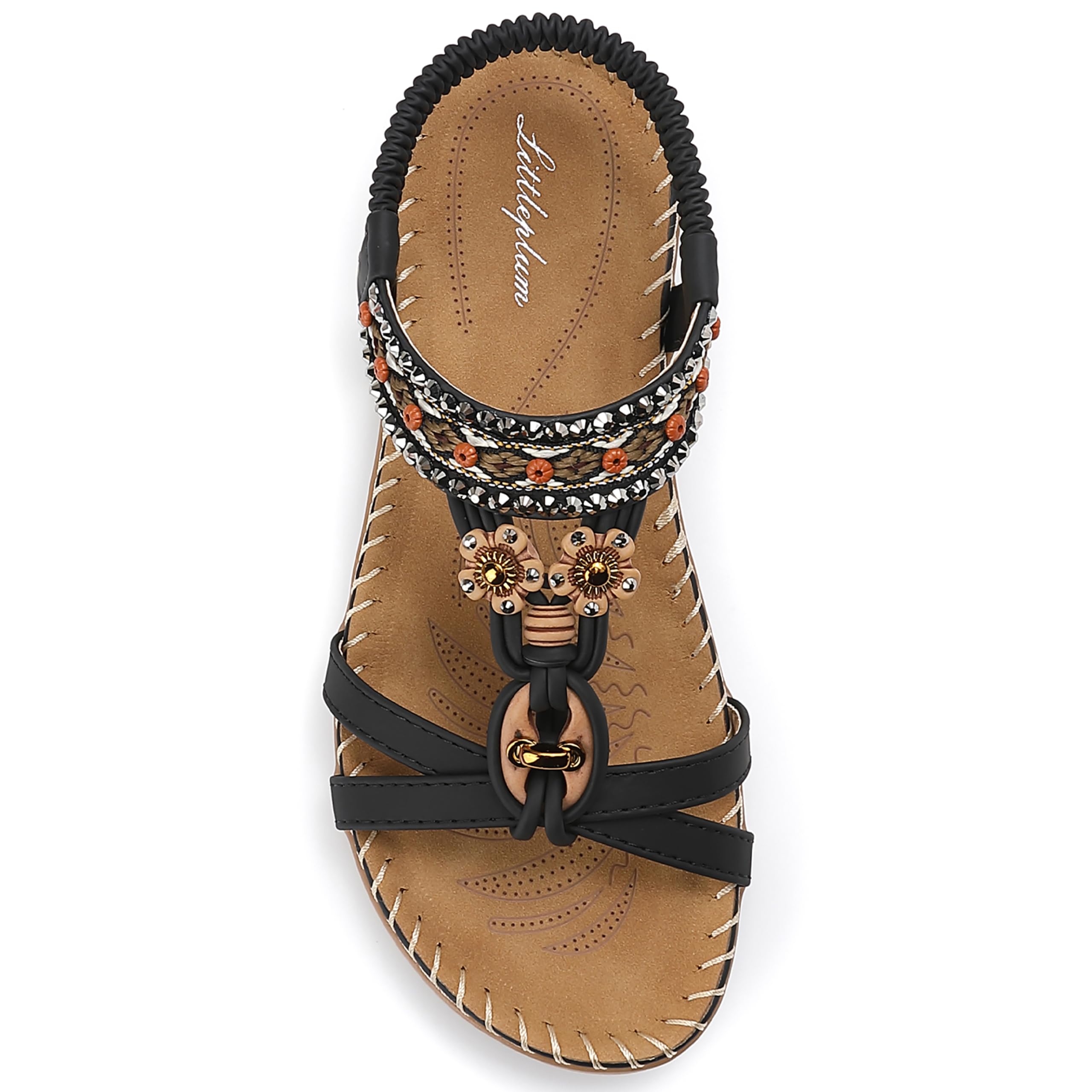 Littleplum Sandalen Damen Bohemia Sommer Bequeme Flache Sandalette Strass Perlen
