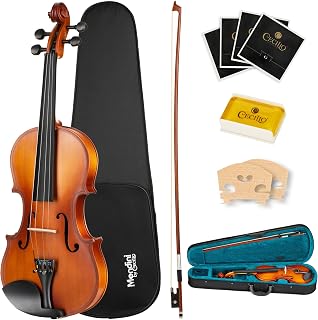 Mendini by Cecilio 16 Inch Solid Wood Acoustic Viola Set, Satin Antique | Hand Carved Viola Kit for Beginners, with Hard Case, Bow, Rosin, Viola Bridge, Extra Viola Strings