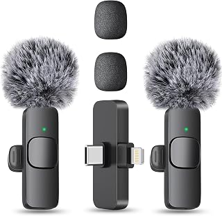 MAYBESTA Wireless Mini Microphone for iPhone, Android Phone - 2 Pack Lavalier Lapel Mic for Audio Video Recording - Clip on Content Creator Microphones for YouTube Tiktok Podcast Vlogging