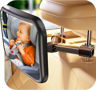 TAZENI Baby Car Mirror for Rear Facing Car Seat, Patented Stable Hook Clip | Shatterproof, 360° Rotation, Crystal Clear View, Easy Install, Crash-tested, Baby Shower Gifts for Infants Safely, Black