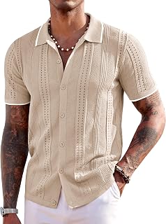 COOFANDY Men's Short Sleeve Button Down Polo Shirt Fashion Casual Summer Beach