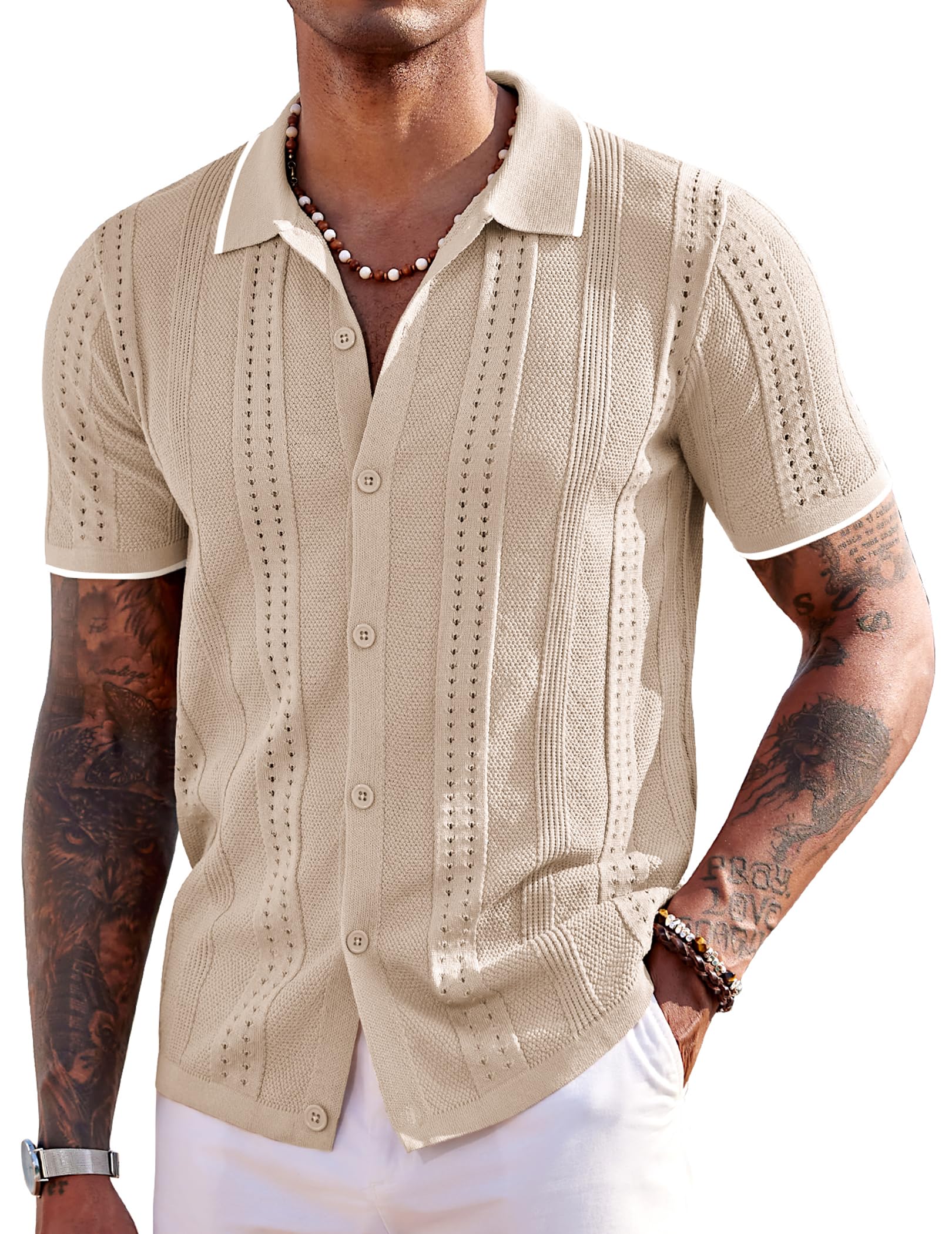 COOFANDY Men's Short Sleeve Button Down Polo Shirt Fashion Casual Summer Beach