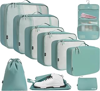 BAGAIL 10 Set Packing Cubes Various Sizes Packing Organizer for Travel Accessories Luggage Carry On Suitcase-Dusty Blue