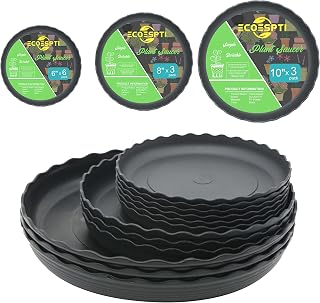ECOESPTI 12Pcs Plant Saucer, 6 8 10 Inch Durable Plastic Plant Tray, Black Round Plant Pot Saucers, Drip Tray for Indoor and Outdoor Garden