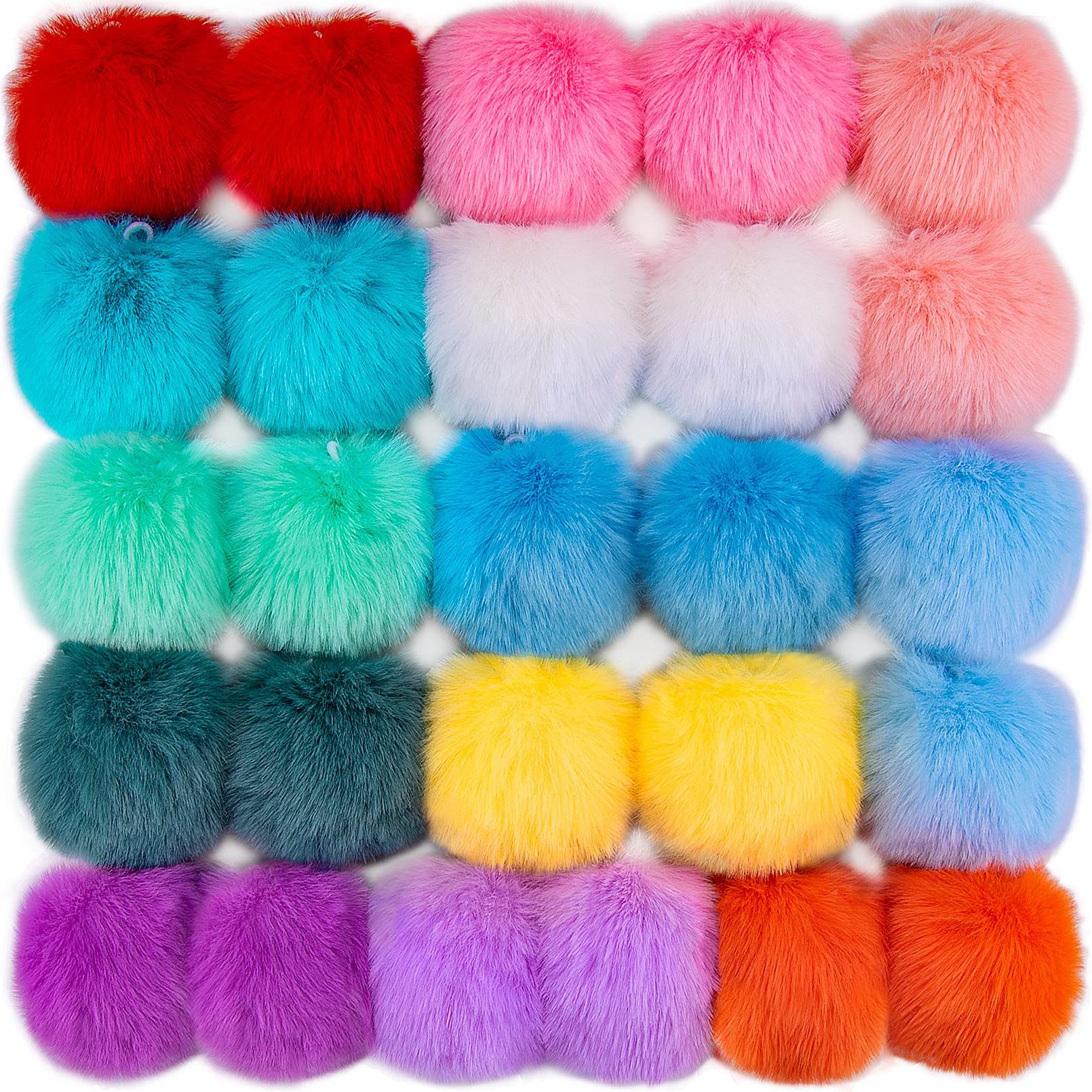 BQTQ 26 Pcs Faux Fur Pom Poms DIY Hat Pompoms with Elastic Loop (Rainbow) | Fluf