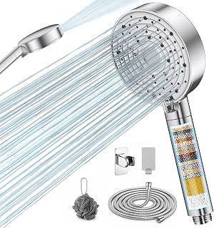 Shower Head and Hose,Hard Water Filter ShowerHead, 25-Stage Filtration for Chlorine Removal, Bathroom Shower Systems High Pressure Shower Head with 10 Spray Modes & Built-in Power Wash