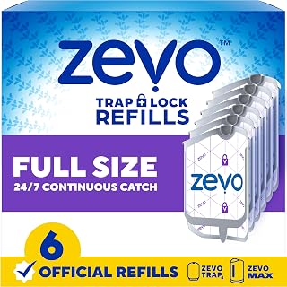Zevo Flying Insect Trap Refill Cartridges for Fruit Flies & Gnats, 6 Count | Fits Zevo MAX & Zevo Flying Insect Trap, Catches House Flies, Gnats & Fruit Flies 24/7, No Added Fragrance or Dyes