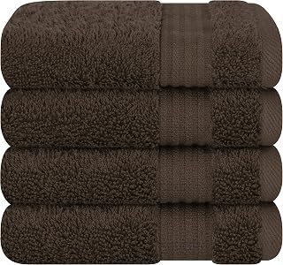 Cotton Paradise 4 Pack Turkish 100% Cotton Washcloths for Bathroom, Soft and Absorbent Small Towels, Face and Body, Brown