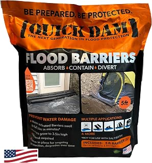 Quick Dam Water Activated 5ft Flood Barrier, Pack of 2 | Flood Water Management: Use to control, contain and divert flood water away from your property