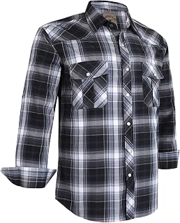 Coevals Club Men's Western Cowboy Pearl Snap Work Plaid Solid Long Sleeve Two Pocket Casual Button Up Shirts