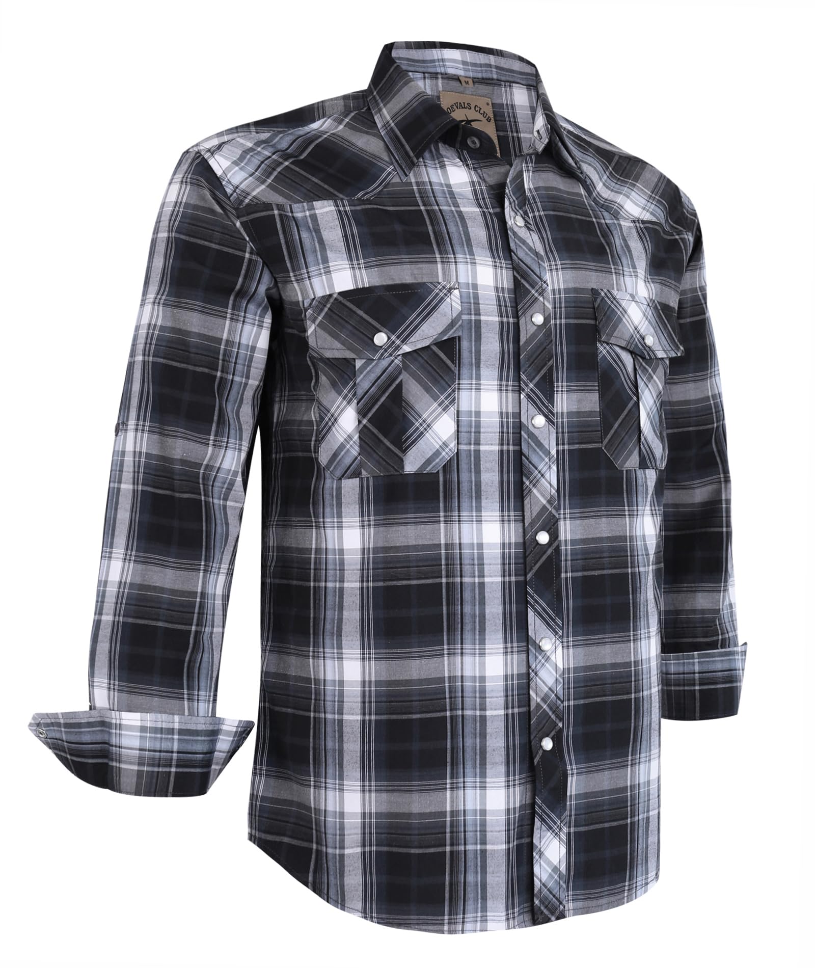 Coevals Club Men's Western Cowboy Pearl Snap Work Plaid Solid Long Sleeve Two Po