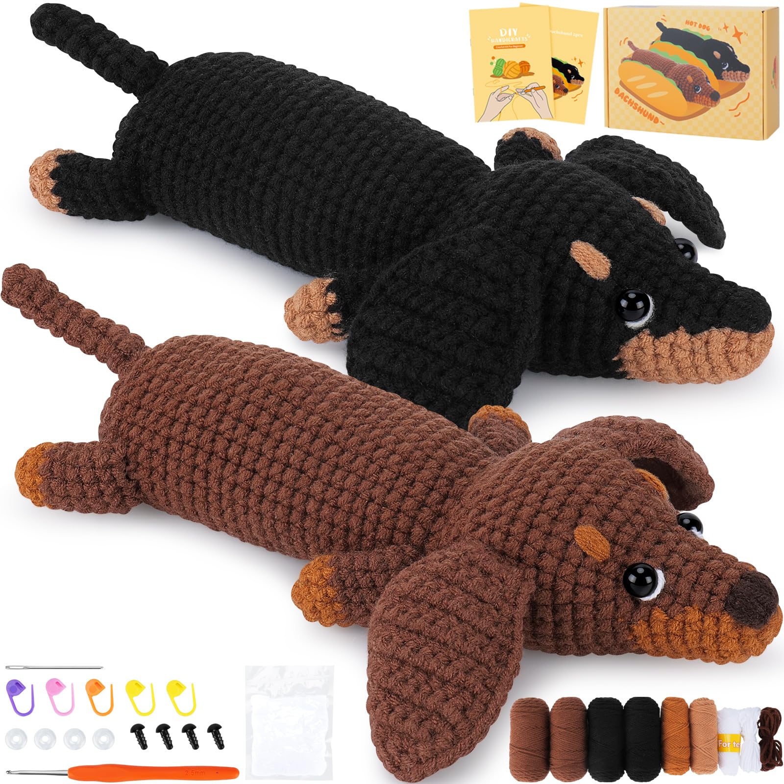 Fortunings JDS Crochet Kit for Beginners, 2 PCS Dachshund Crochet Kits | Beginne