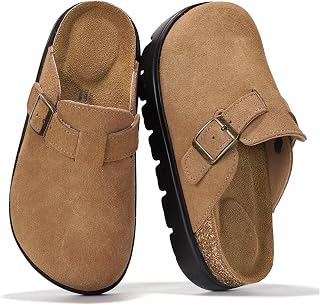 Project Cloud Chunky Kids Clogs - Zoccoli per bambini in 100% vera pelle con plantare in sughero e supporto per arco plantare, pantofole e sandali antiscivolo per ragazze (Little BentonChunky)