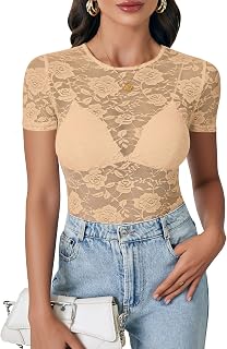 LYANER Women's Floral Lace Sexy Y2k Tee Tops