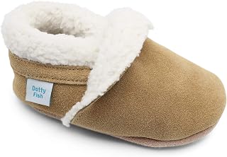 Dotty Fish Suede Slippers for Babies and Toddlers Kids’ shoes. Fleece lining. Soft, non-slip sole.