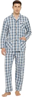GLOBAL Men's Long Sleeve Pyjamas 100% Cotton Pyjama Set with Pockets