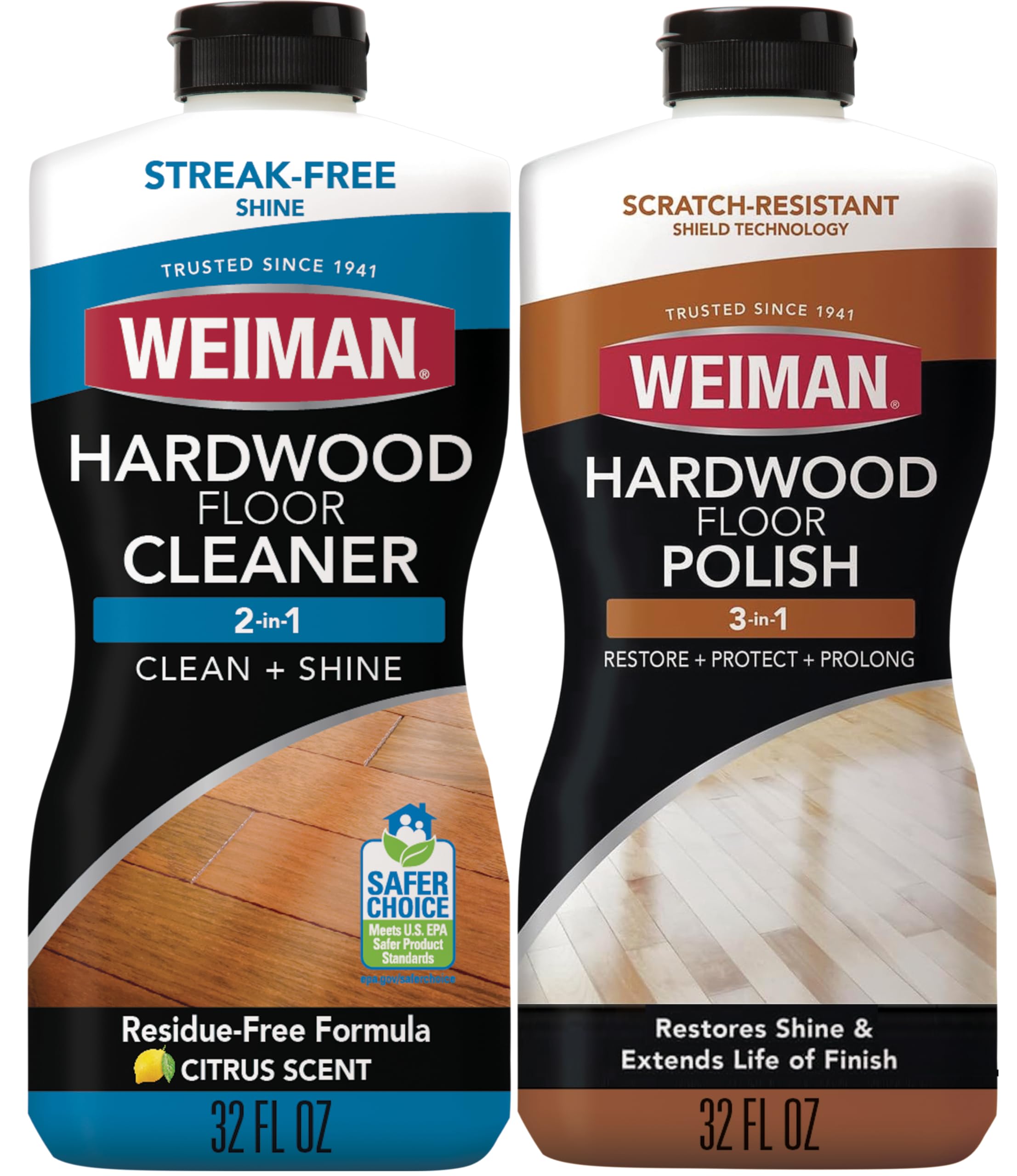 Weiman Hardwood Floor Cleaner and Polish Restorer Bundle, Citrus Scent | Clean, 