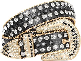 WHIPPY Women Western Rhinestones Belts Men Studded Belt for Jeans Bling Cowgirl Cowboy Waist Belt with Removable Buckle