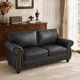 Couchus 71" W Loveseat Sofa Couch, Faux Leather Fabric Sofas, Grey
