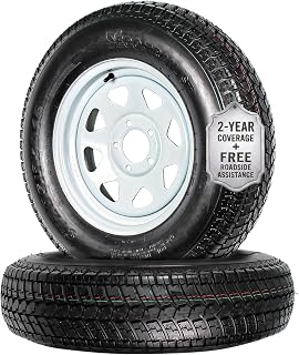 eCustomrim 2 Pack Trailer Tire Assembly ST205/75D15 Load C 5 Lug White | 15 Inch Load Range C 6 Ply Tires, 5 Lug On 4.5 Inch Center Steel Wheel, Utility Trailer Set - 2 Year Warranty With Roadside