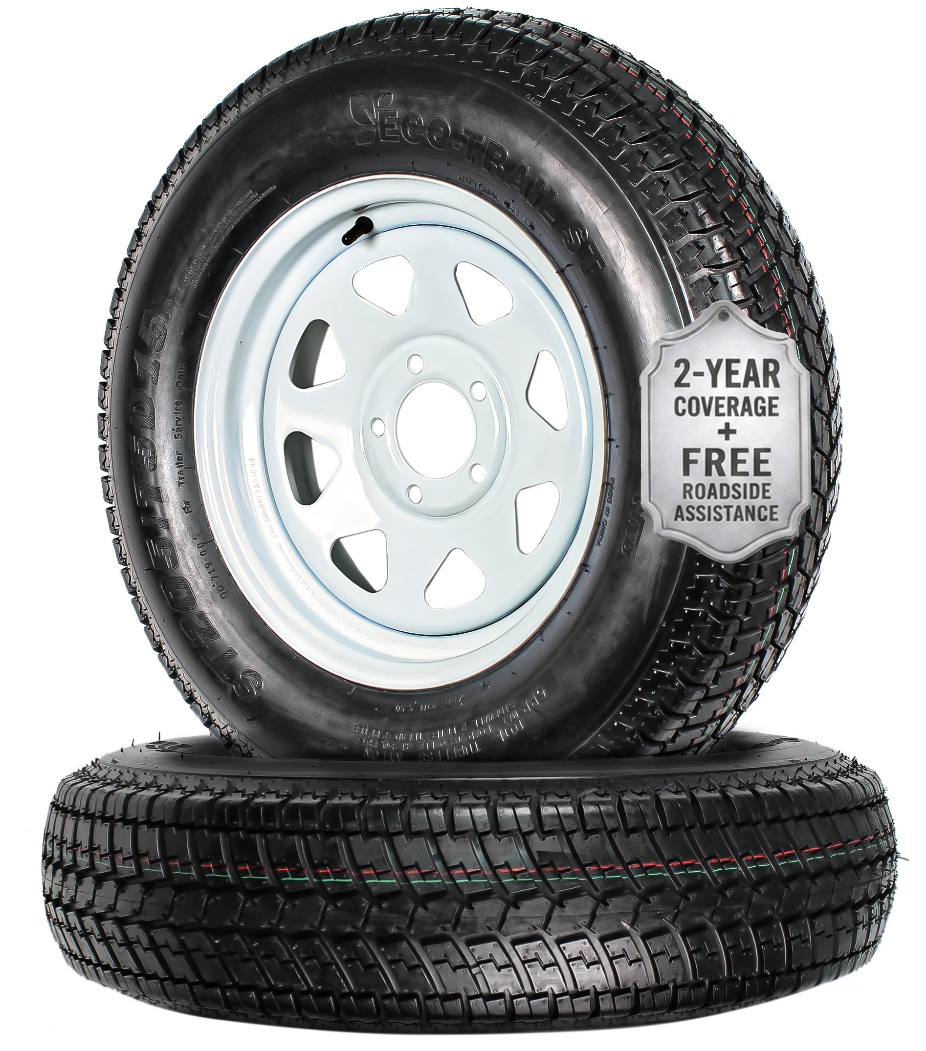 eCustomrim 2 Pack Trailer Tire Assembly ST205/75D15 Load C 5 Lug White | 15 Inch