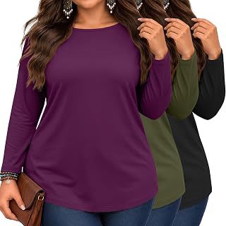 Ficerd 3 Pack Women's Plus Size Tops Long Sleeve T Shirts