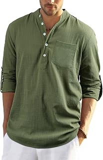 Enlision Men's Cotton Linen Shirt, Summer Shirt, Men's Shirt, Long Sleeve, Regular Fit, Casual Shirt, Shirts