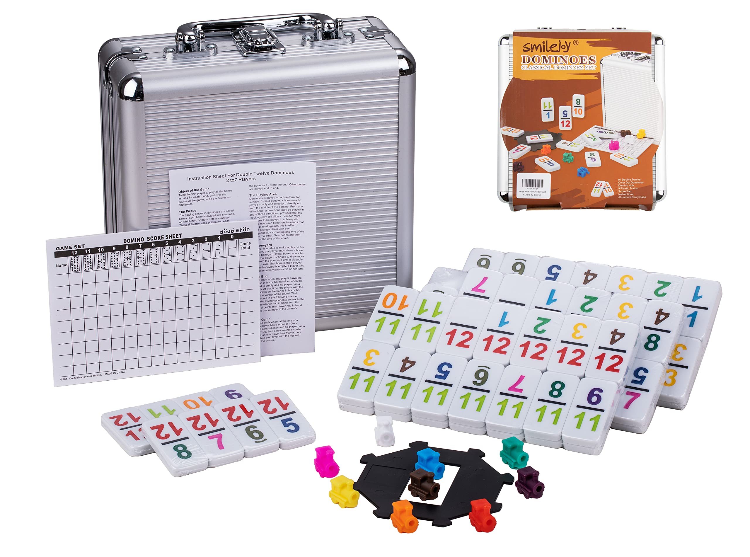 Smilejoy Double 12 Number Mexican Train Dominoes Set, with Aluminum Case | 91 nu
