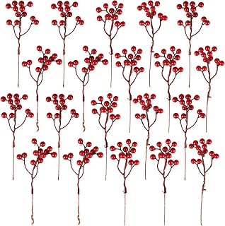 Fangoo 20 Pack 7 Inch Artificial Red Berry Picks for Christmas Tree