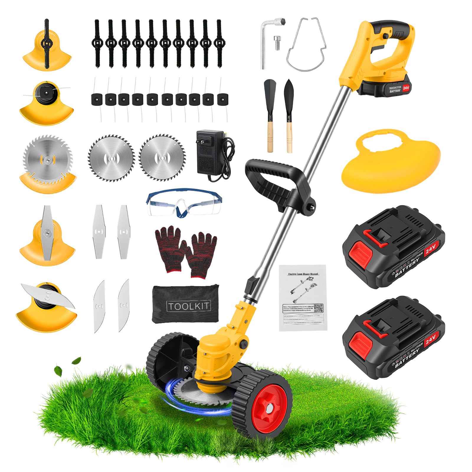 24V Electric Weed Wacker Edger Lawn Tool,2 2.0Ah Battery Powered Weed Eater | 3-