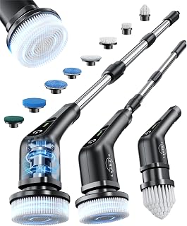 Leebein Electric Spin Scrubber, Cordless Cleaning Brush for Bathroom, Home | 8 Replaceable Brush Heads, 90Min Runtime, 54 Inch Long Handle, IPX7 Waterproof, 2 Speeds for Bathroom Cleaner