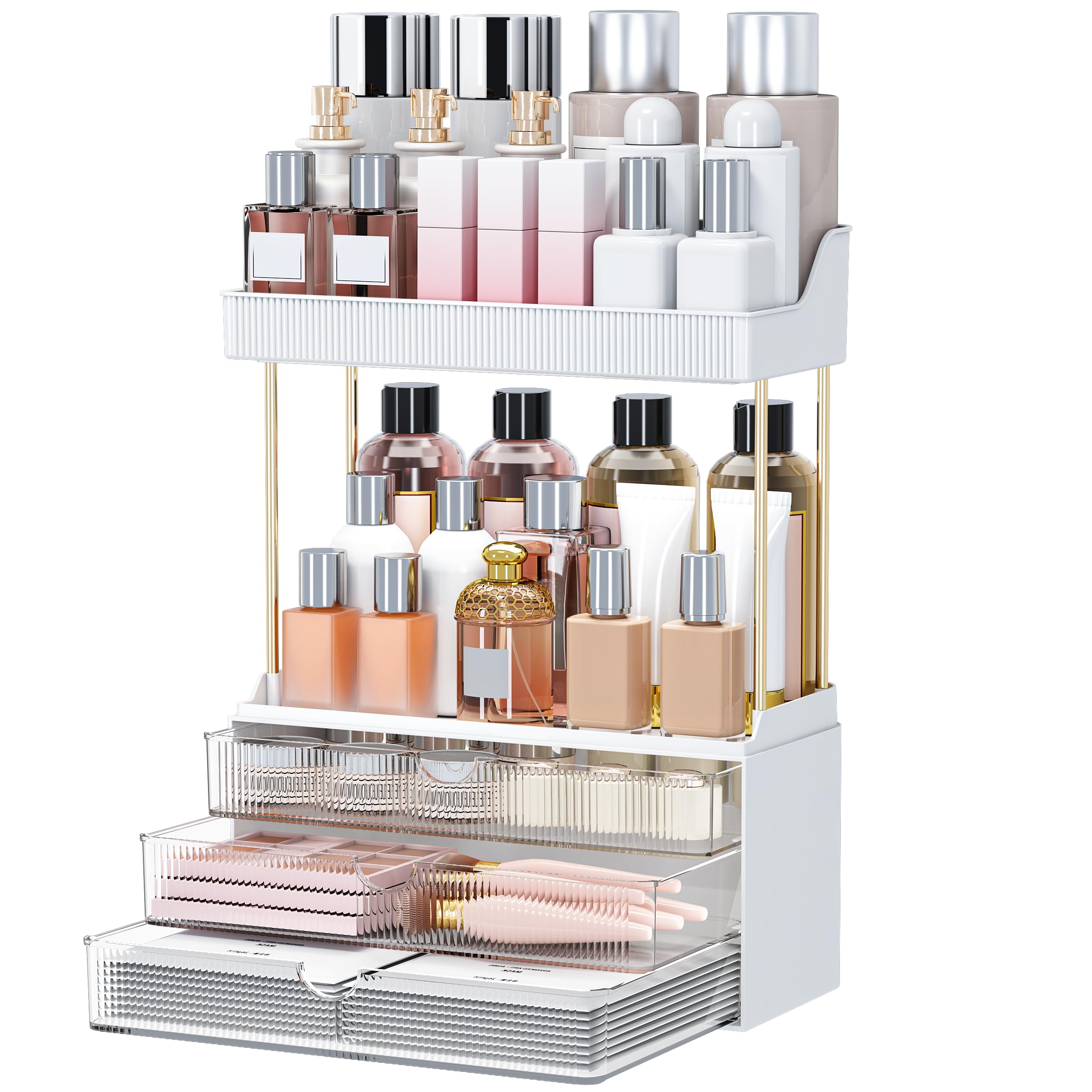Storivo 3-Drawer Makeup Organiser with Shelves for Skincare and Perfume | Clear 