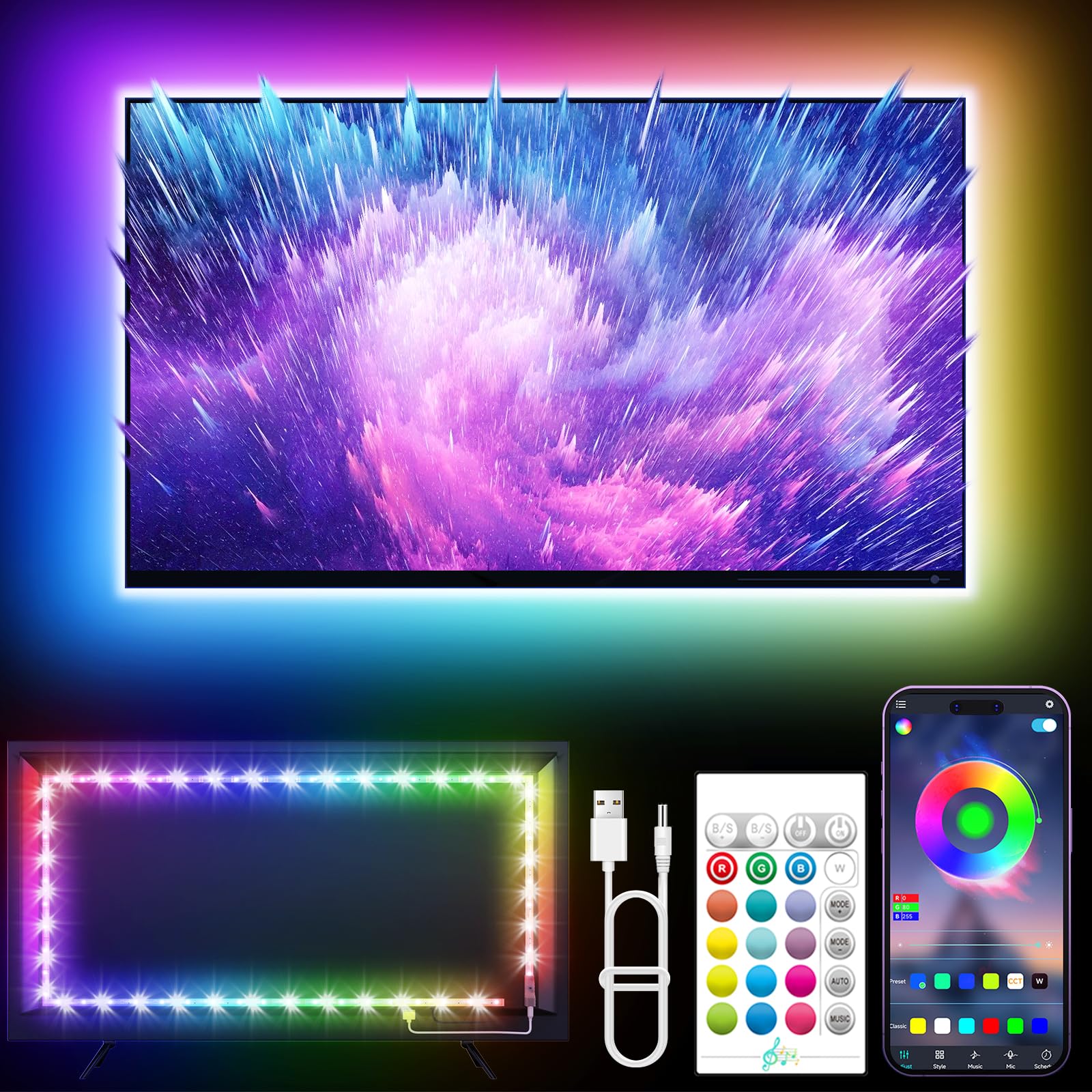 KANTUTOE LED Lights for TV, 16.4ft LED Lights for 45-75 Inch TVs, RGB TV Backlig