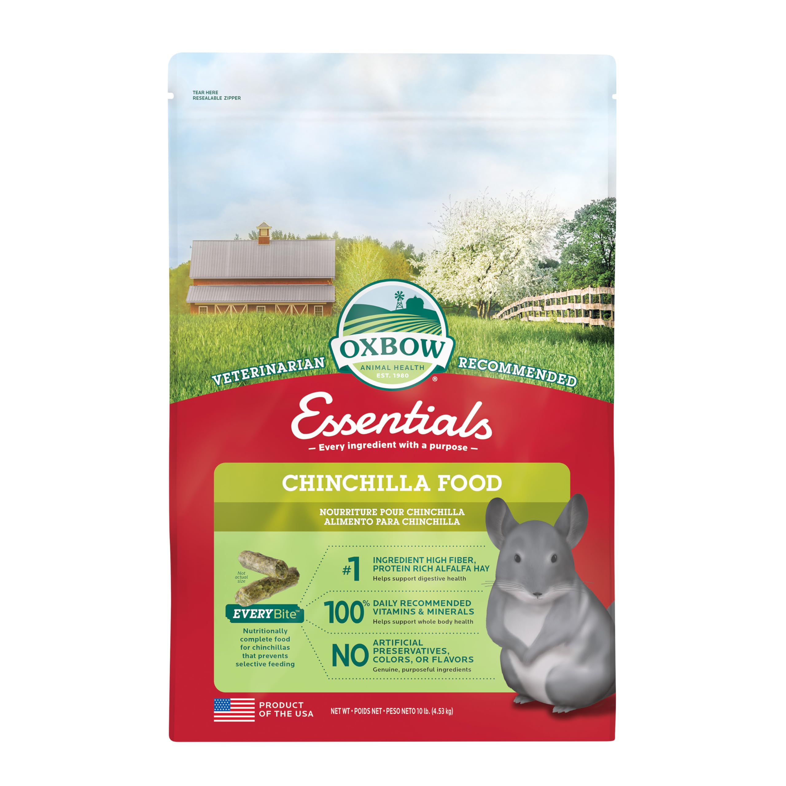 Oxbow Essentials Chinchilla Food, Made with Oxbow Alfalfa, Vitamin & Mineral Ric