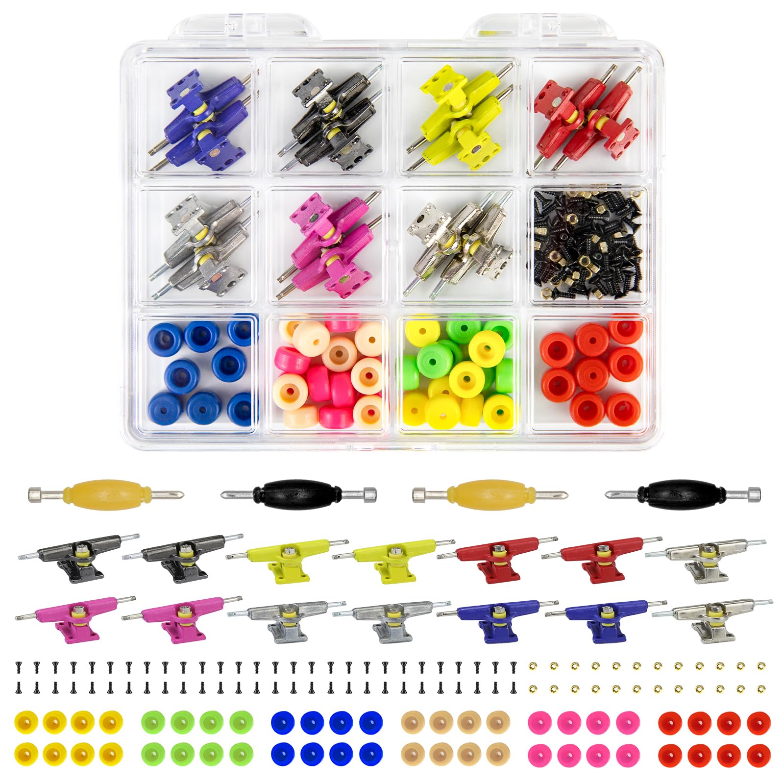 DisplayMore 14Pcs Multicolour Trucks 48Pcs Wheels 60Pcs Screws & 30PCS Nuts & 4P
