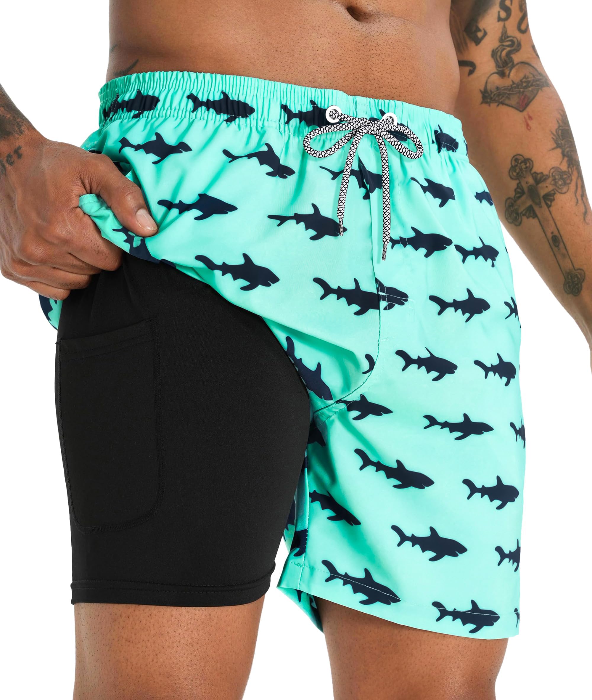 APTRO Men's Swim Trunks with Compression Liner 5 Inch Bathing Suit Beach Swimsui