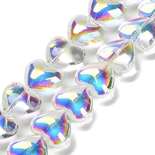 50pcs Heart Glass Beads Electroplated Heart Shape Beads Loose Beads for Jewelry Making Earrings Bracelet Necklace Clear AB