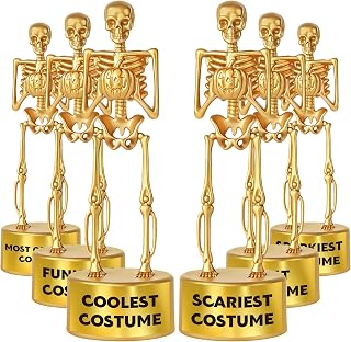 6 Pack Halloween Skeleton Trophies, Gold Halloween Costume Contest Awards | Halloween Party Game Prizes, Halloween Skull Party Favors and Event Trophy Rewards, Treats Goodie Bag Fillers (Style A)