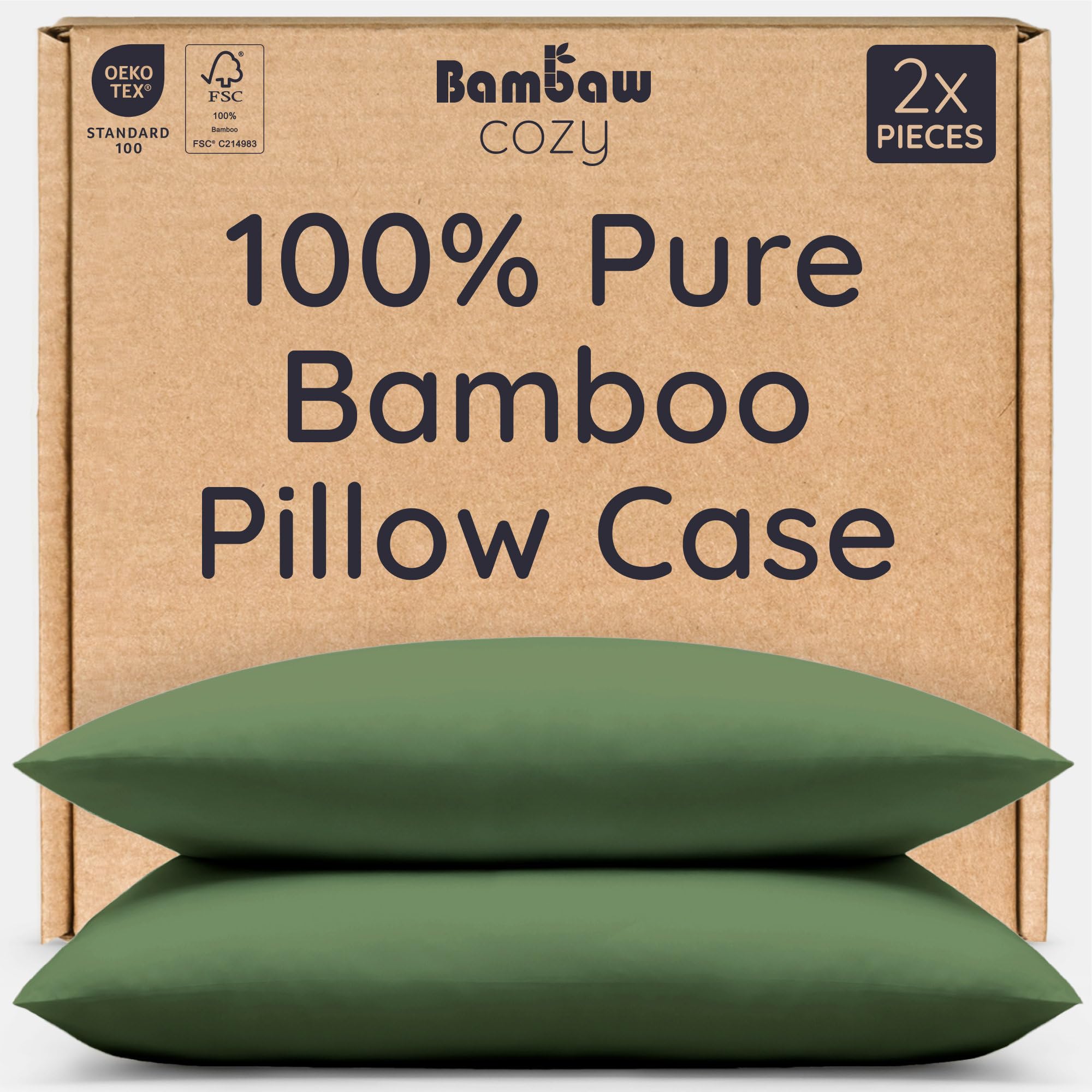 Bambaw 100% Bamboo Pillow Cases Pack of 2 50x75 cm, Soft Cooling Pillow Cases fo